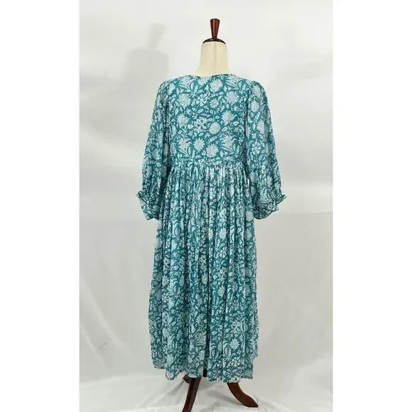 DAUGHTERS OF INDIA Sz M Medium Kyra Midi Dress Ocean Blue - Picture 5 of 14